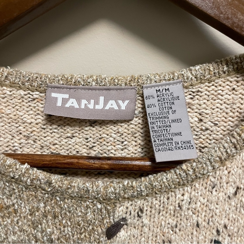 Tan Jay Vintage 90s Beige Neutral Colour Block Sweater Women's Medium - Picture 2 of 12